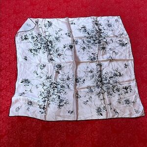 Floral Black and White on Very Light Pink Background Scarf Silk 30” x 30”